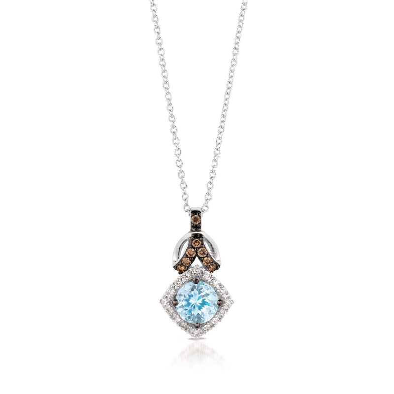 Le Vian Chocolatier Sea Blue Aquamarine & 1/8 ct. tw. Vanilla & Chocolate Diamond Halo Pendant in 14K Vanilla Gold