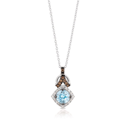 Le Vian Chocolatier Sea Blue Aquamarine & 1/8 ct. tw. Vanilla & Chocolate Diamond Halo Pendant in 14K Vanilla Gold