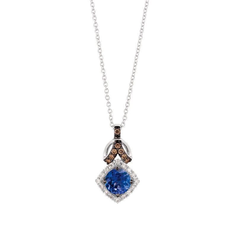 Le Vian Chocolatier Blueberry Tanzanite & 1/8 ct. tw. Vanilla & Chocolate Diamond Halo Pendant in 14K Vanilla Gold