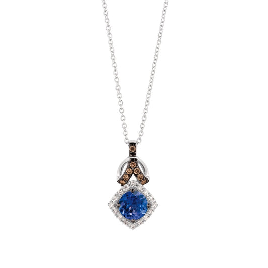 Le Vian Chocolatier Blueberry Tanzanite & 1/8 ct. tw. Vanilla & Chocolate Diamond Halo Pendant in 14K Vanilla Gold