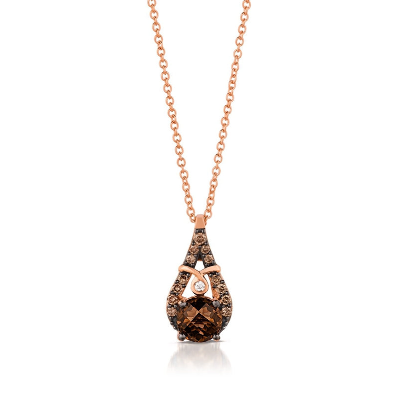 Le Vian Chocolate Quartz & 1/6 ct. tw. Chocolate & Vanilla Diamond Teardrop Pendant in 14K Strawberry Gold
