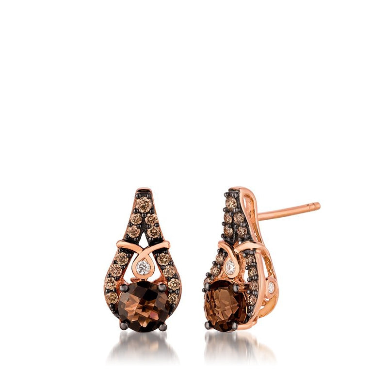 Le Vian Chocolatier Chocolate Quartz & 1/4 ct. tw. Chocolate & Vanilla Diamond Teardrop Earrings in 14K Strawberry Gold