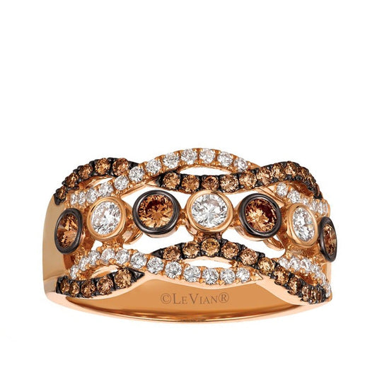Le Vian Chocolatier 7/8 ct. tw. Chocolate & Vanilla Diamond Bezel Set Woven Ring in 14K Strawberry Gold