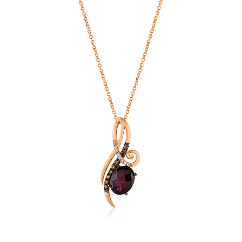 Le Vian Chocolatier Oval Raspberry Rhodolite Garnet & 1/8 ct. tw. Chocolate & Vanilla Diamond Curve Pendant in 14K Strawberry