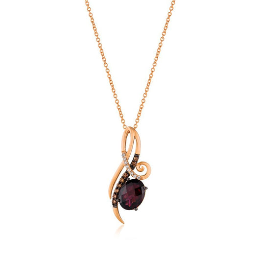 Le Vian Chocolatier Oval Raspberry Rhodolite Garnet & 1/8 ct. tw. Chocolate & Vanilla Diamond Curve Pendant in 14K Strawberry