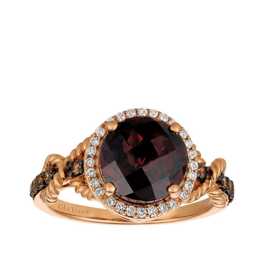 Le Vian Chocolatier Pomegranate Garnet & 1/3 ct. tw. Chocolate & Vanilla Diamond Twist Rope Ring in 14K Strawberry Gold