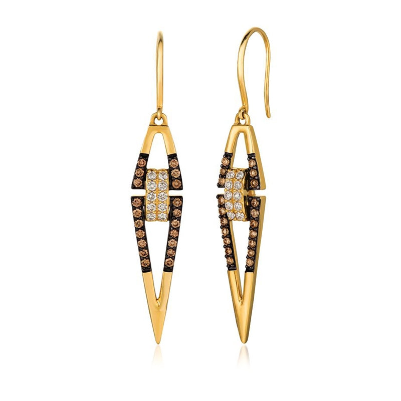 Le Vian Chocolatier 1/2 ct. tw. Vanilla & Chocolate Diamond Open Triangle Dangle Earrings in 14K Honey Gold