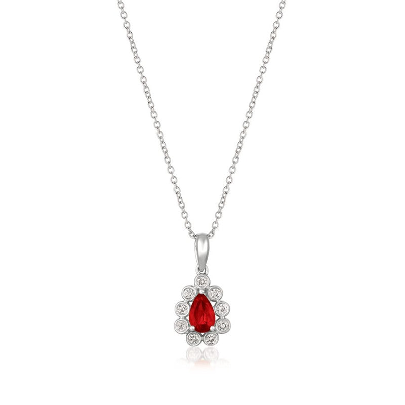 Le Vian Pear Passion Ruby & 1/8 ct. tw. Vanilla Diamond Bezel Set Halo Pendant in 14K Vanilla Gold