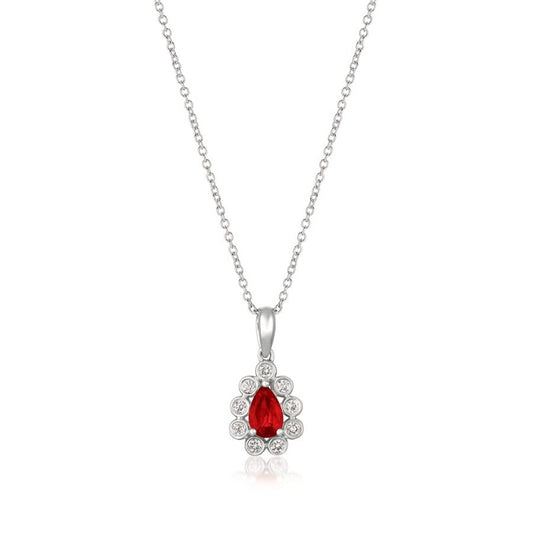 Le Vian Pear Passion Ruby & 1/8 ct. tw. Vanilla Diamond Bezel Set Halo Pendant in 14K Vanilla Gold