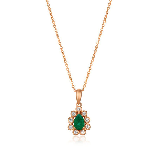 Le Vian Pear Costa Smeralda Emerald & 1/8 ct. tw. Vanilla Diamond Bezel Set Halo Pendant in 14K Strawberry Gold