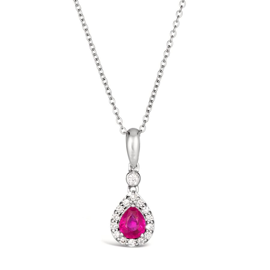 Le Vian Pear Passion Ruby & 1/10 ct. tw. Vanilla Diamond Halo Drop Pendant in 14K Vanilla Gold