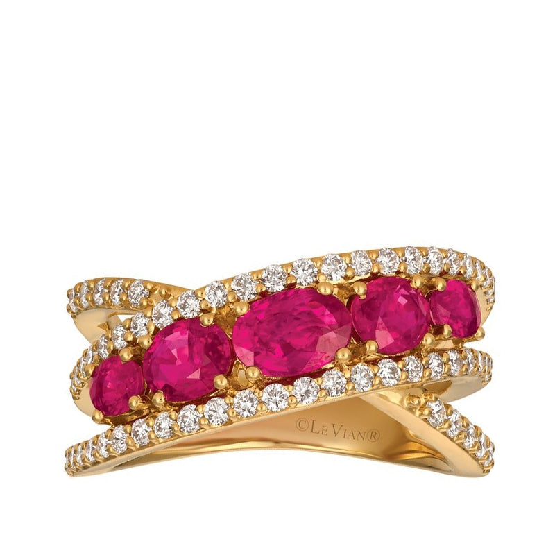 Le Vian Oval Passion Ruby & 5/8 ct. tw. Vanilla Diamond Crossover Ring in 14K Honey Gold