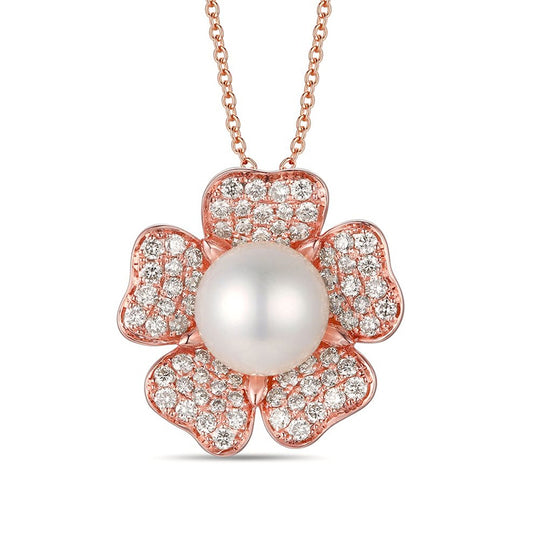 Le Vian Vanilla Pearl & 7/8 ct. tw. Nude Diamond Flower Pendant in 14K Strawberry Gold