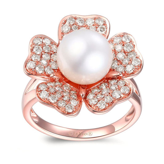 Le Vian Vanilla Pearl & 7/8 ct. tw. Nude Diamond Flower Ring in 14K Strawberry Gold