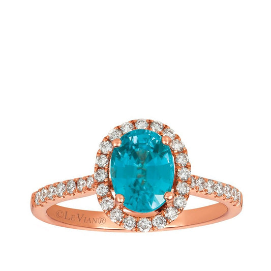 Le Vian Oval Blueberry Zircon & 1/3 ct. tw. Vanilla Diamond Halo Ring in 14K Strawberry Gold