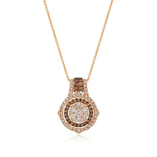 Le Vian 2 ct. tw. Nude & Chocolate Diamond Cluster Double Halo Pendant in 14K Strawberry Gold