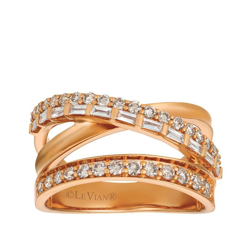 Le Vian 7/8 ct. tw. Round & Baguette Nude & Vanilla Diamond Crossover Ring in 14K Strawberry Gold