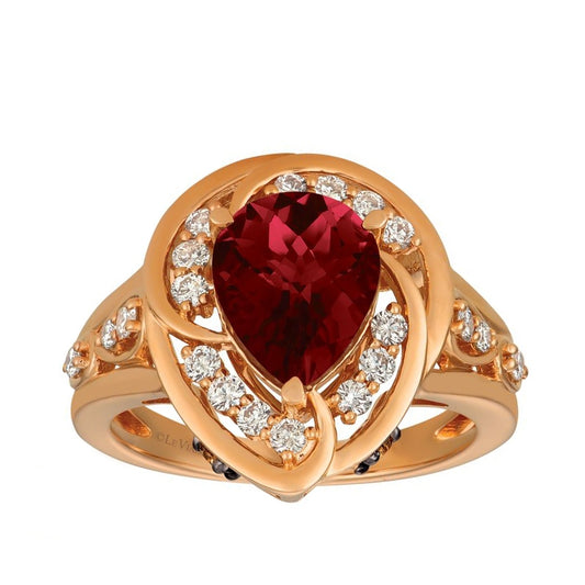 Le Vian Pear Pomegranate Garnet & 1/2 ct. tw. Nude & Chocolate Diamond Ring in 14K Strawberry Gold