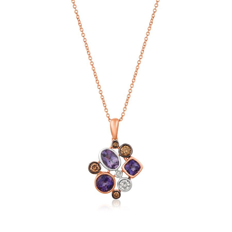 Le Vian Chocolatier Multi-Shape Grape Amethyst & 1/4 ct. tw. Chocolate & Vanilla Diamond Cluster Pendant in 14K Strawberry