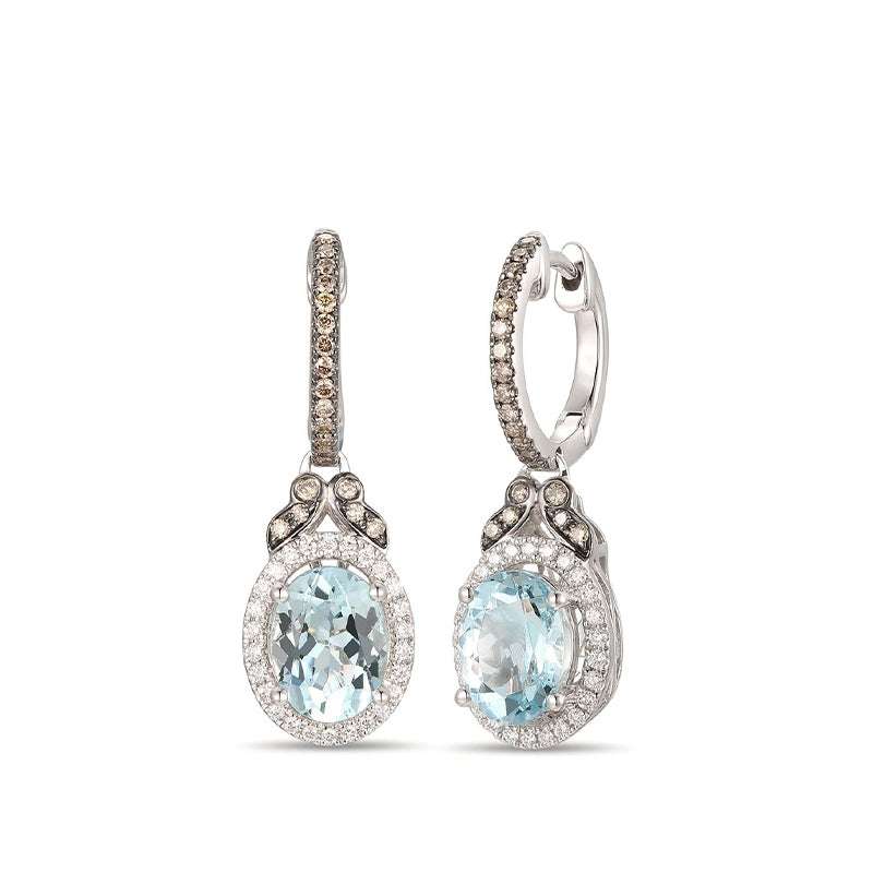 Le Vian Chocolatier Oval Sea Blue Aquamarine & 1/3 ct. tw. Vanilla & Chocolate Diamond Halo Dangle Earrings in 14K Vanilla