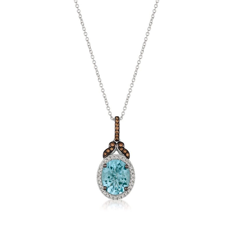 Le Vian Chocolatier Oval Sea Blue Aquamarine & 1/5 ct. tw. Vanilla & Chocolate Diamond Halo Pendant in 14K Vanilla Gold