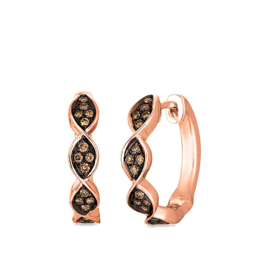 Le Vian Chocolatier 1/4 ct. tw. Chocolate Diamond Scalloped Hoop Earrings in 14K Strawberry Gold