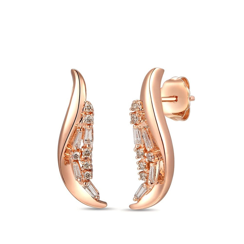 Le Vian 1/4 ct. tw. Baguette & Round Nude Diamond Cluster Curve Earrings in 14K Strawberry Gold