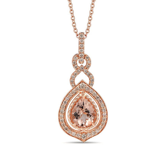 Le Vian Pear Peach Morganite & 5/8 ct. tw. Nude Diamond Milgrain Halo Pendant in 14K Strawberry Gold