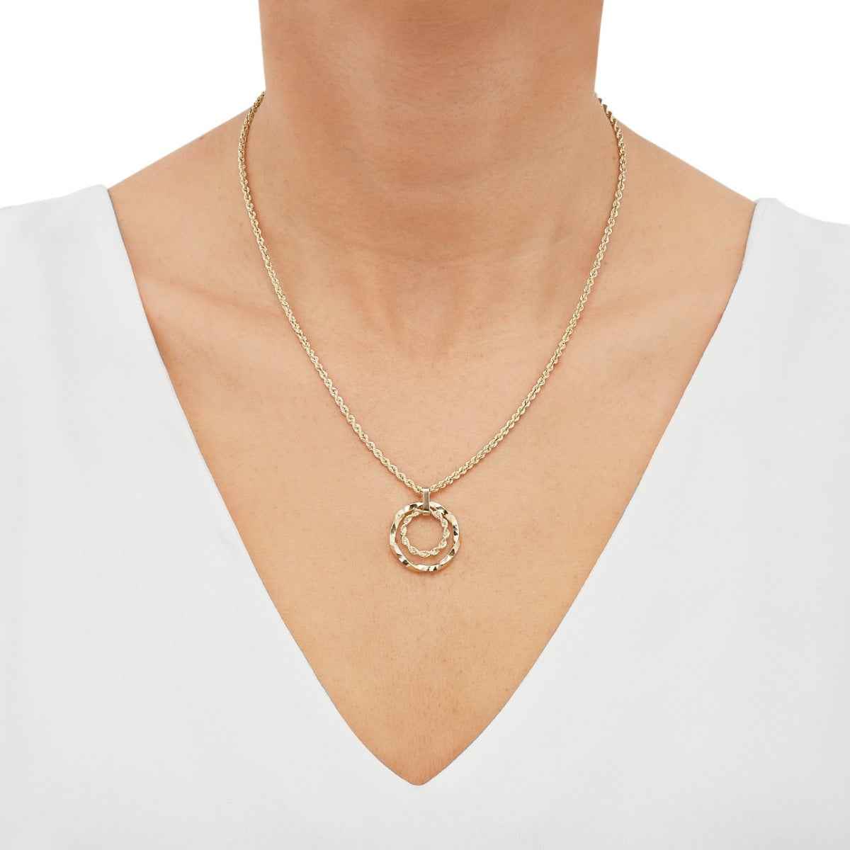 Double Circle Twist Pendant in 10K Yellow Gold side profile