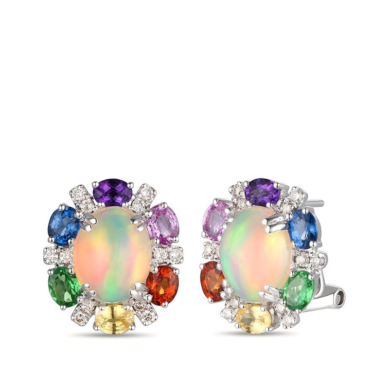Le Vian Oval Neopolitan Opal & 1/4 ct. tw. Nude Diamond Multi-Stone Halo Earrings in 14K Strawberry Gold