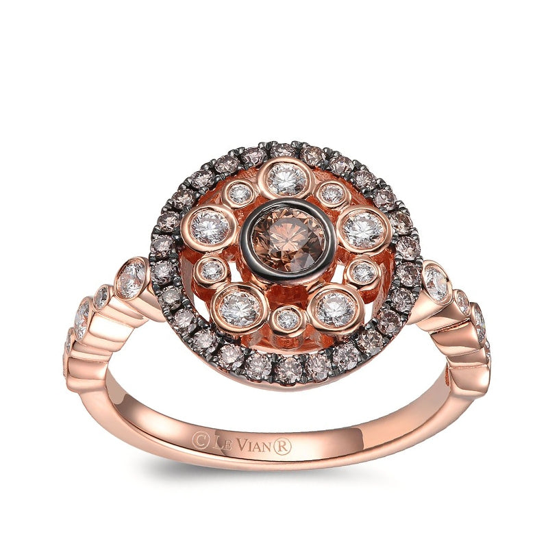 Le Vian Chocolatier 3/4 ct. tw. Chocolate & Vanilla Diamond Bezel Set Halo Ring in 14K Strawberry Gold