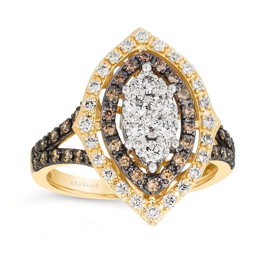 Le Vian 1 ct. tw. Nude & Chocolate Diamond Marquise Cluster Double Halo Ring in 14K Honey & Vanilla Gold