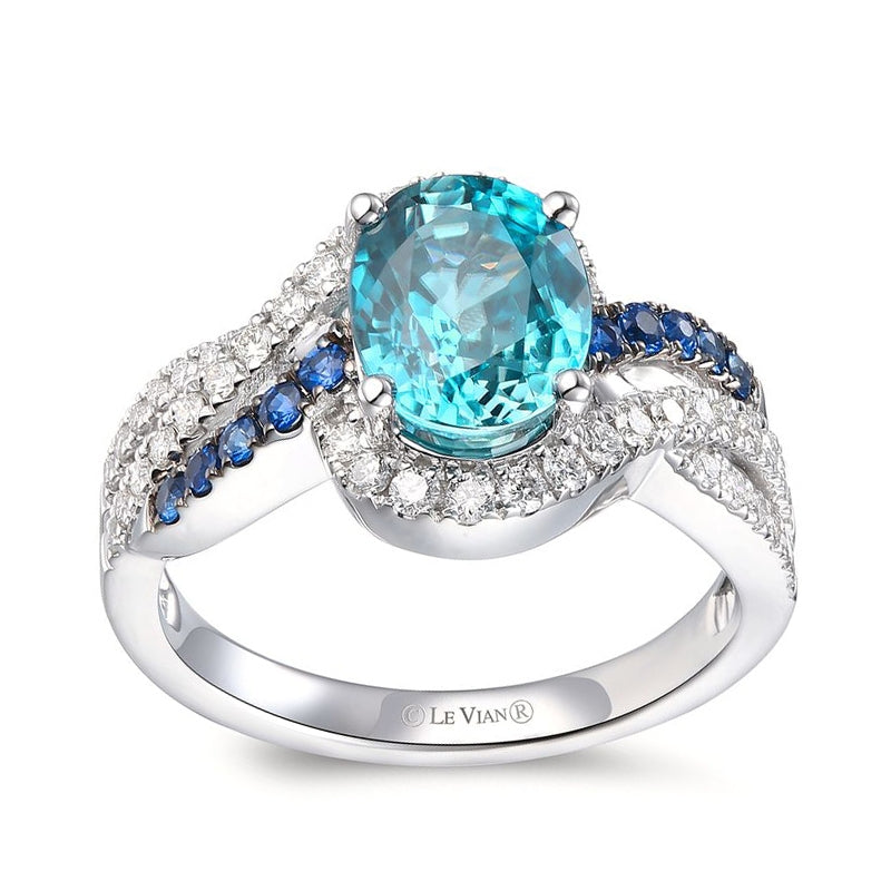 Le Vian Oval Blueberry Zircon, Sapphire, & 3/8 ct. tw. Vanilla Diamond Twist Ring in 14K Vanilla Gold