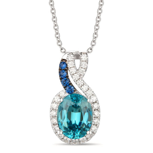 Le Vian Chocolatier Oval Blueberry Zircon, Sapphire, & 1/4 ct. tw. Vanilla Diamond Halo Pendant in 14K Vanilla Gold