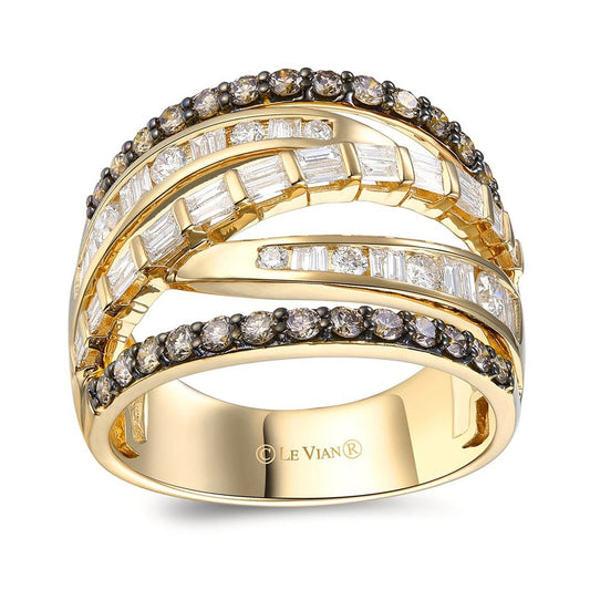 Le Vian Chocolatier Baguette & Round 1-1/8 ct. tw. Vanilla & Chocolate Diamond Crossover Ring in 14K Honey Gold