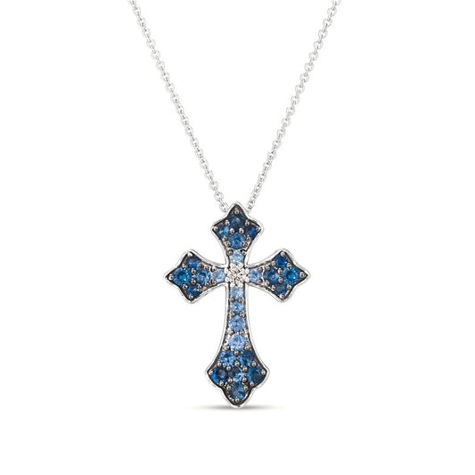 Le Vian Denim Ombre Blue Sapphire & Vanilla Diamond Accent Cross Pendant in 14K Vanilla Gold