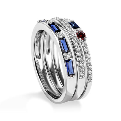 Star Wars R2 Series 1/3 ct. tw. Diamond, Garnet & Sapphire Stackable Rings in Sterling Silver front view