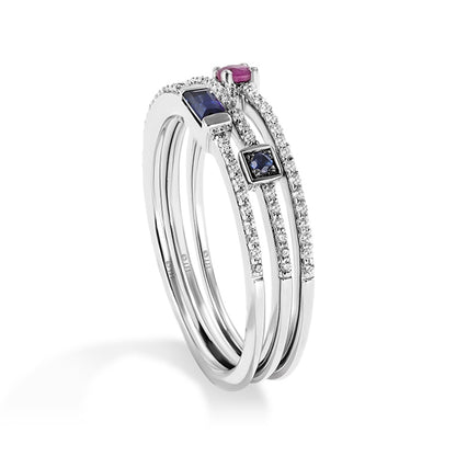 Star Wars R2 Series 1/5 ct. tw. Diamond, Garnet & Sapphire Stackable Rings in Sterling Silver front view