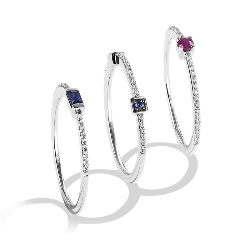 Star Wars R2 Series 1/5 ct. tw. Diamond, Garnet & Sapphire Stackable Rings in Sterling Silver close-up detail