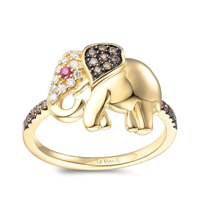 Le Vian 1/5 ct. tw. Chocolate & Nude Diamond & Passion Ruby Elephant Ring in 14K Honey Gold