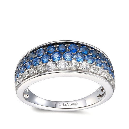 Le Vian Denim Ombre Blue & White Sapphire Three Row Ring in 14K Vanilla Gold