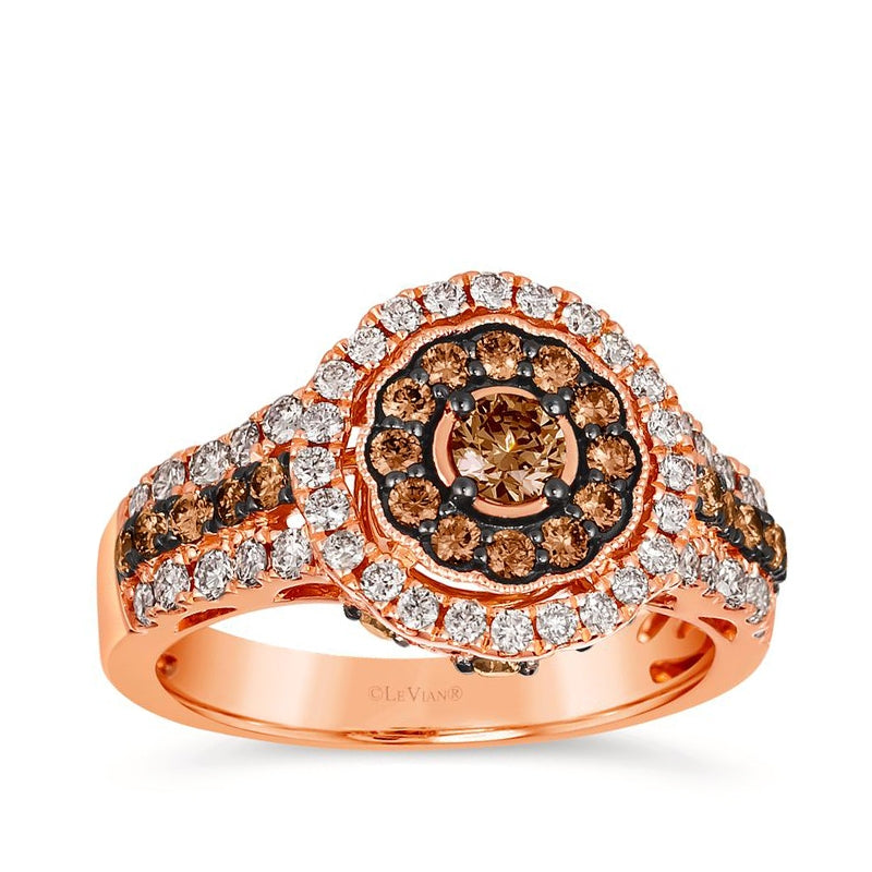Le Vian 1-1/8 ct. tw. Chocolate & Nude Diamond Double Halo Ring in 14K Strawberry Gold