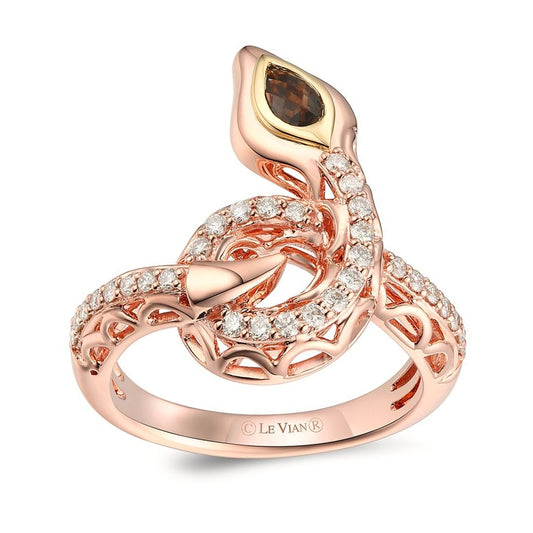 Le Vian Pear Chocolate Quartz & 1/3 ct. tw. Nude Diamond Snake Ring in 14K Strawberry & Honey Gold