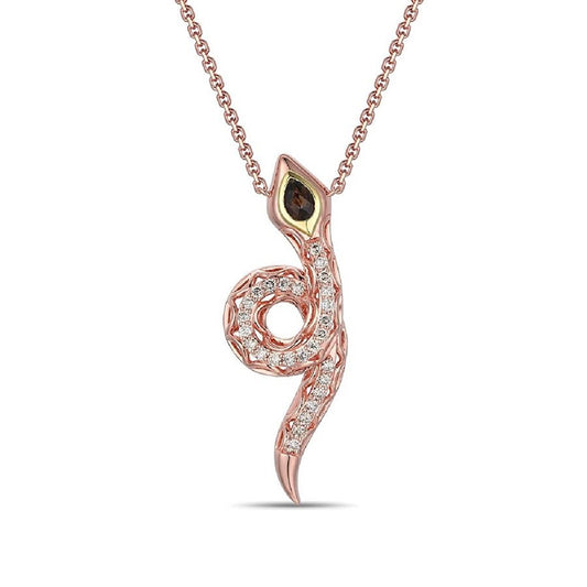 Le Vian Pear Chocolate Quartz & 1/3 ct. tw. Nude Diamond Snake Necklace in 14K Strawberry & Honey Gold