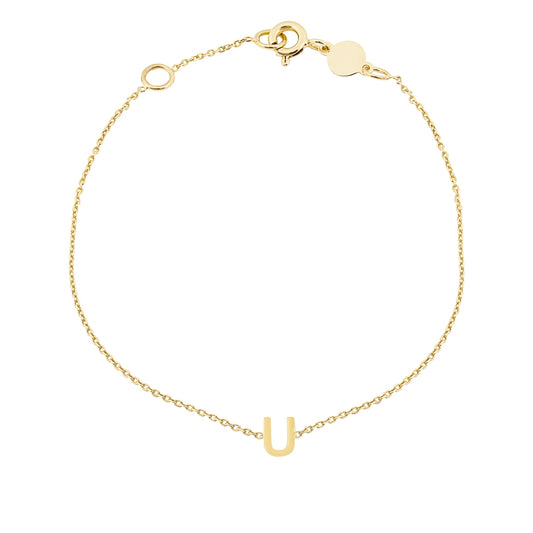 Mini Initial U Bracelet in 14K Yellow Gold