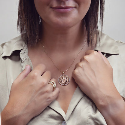 1/4 ct. tw. Diamond Mary & Baby Jesus Medallion in 14K Yellow & Pink Gold front view
