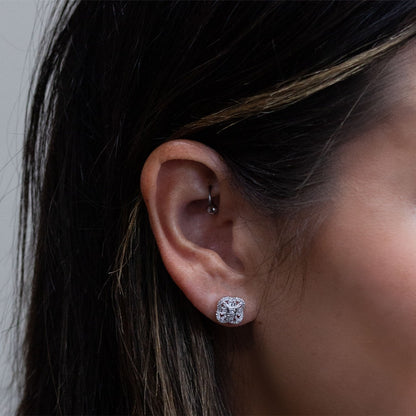 Fairytale Diamonds 1/3 ct. tw. Round & Baguette Diamond Quatrefoil Earrings in 10K White Gold close-up detail