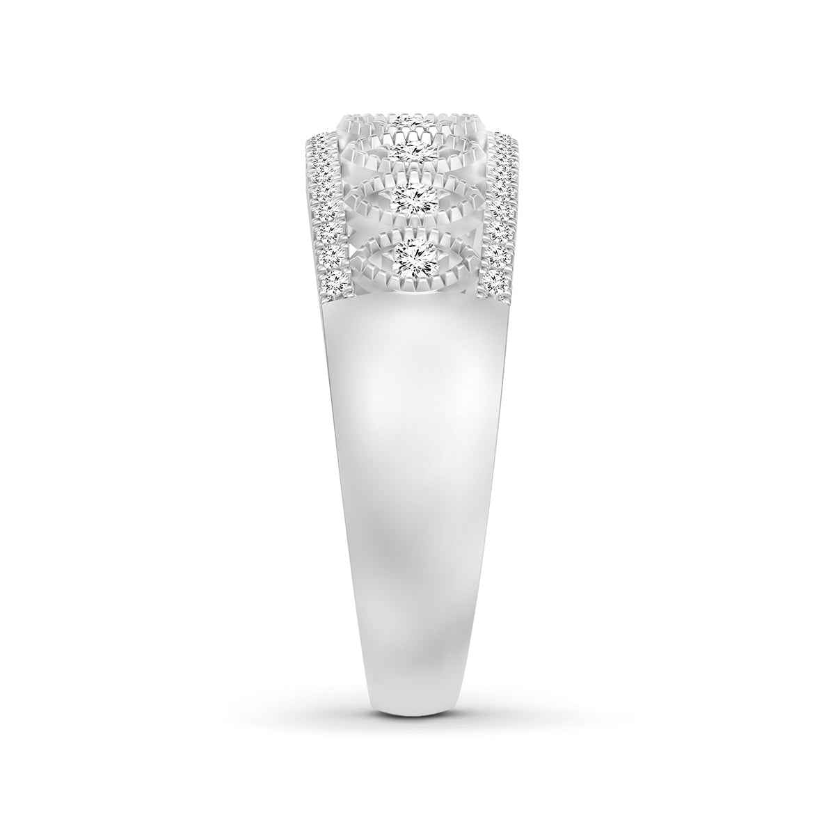 3/8 ct. tw. Round Diamond 9-Stone Marquise Milgrain Halo Ring in 14K White Gold close-up detail