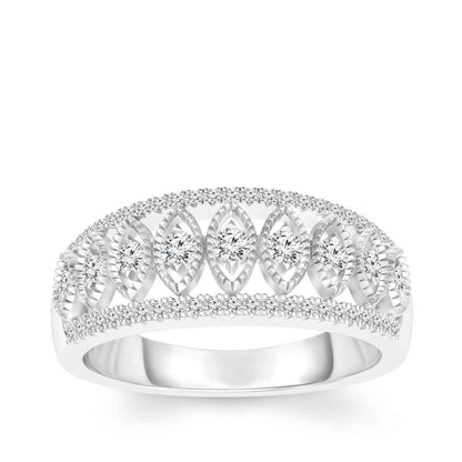 3/8 ct. tw. Round Diamond 9-Stone Marquise Milgrain Halo Ring in 14K White Gold