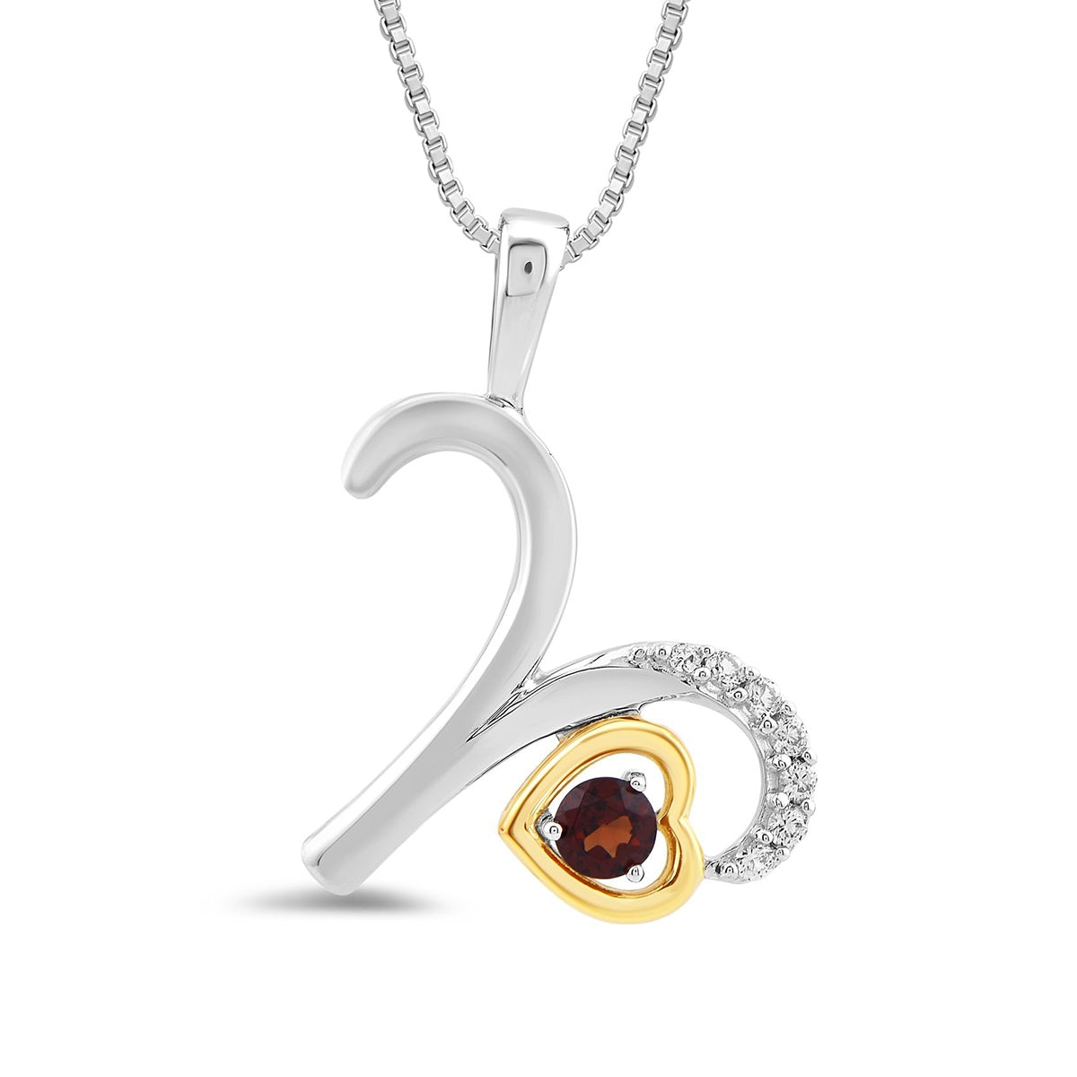 Garnet & Created White Sapphire Aries Zodiac Pendant in Sterling Silver & 10K Yellow Gold Plating